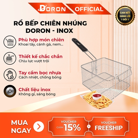 Rổ chiên nhúng điện, vợt chiên DORON chất liệu inox dày dặn chắc chắn