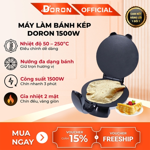 Máy làm bánh kếp mặt trơn DORON_165,  1500W nướng bánh pancake, crepe