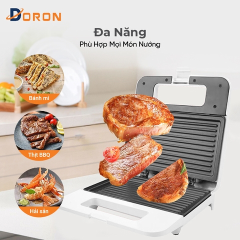 Máy nướng bánh mì DORON 802 750W gia nhiệt kép 2 mặt, chống dính telfon siêu bền