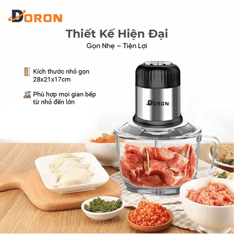 Máy xay thịt cối thủy tinh DORON_176, 800W dung tích 2l xay thịt cá, rau củ đa năng