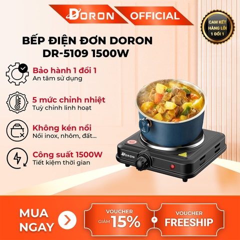 Bếp điện đơn DORON 5109 1500W chống nhiệt, an toàn cho mọi gia đình