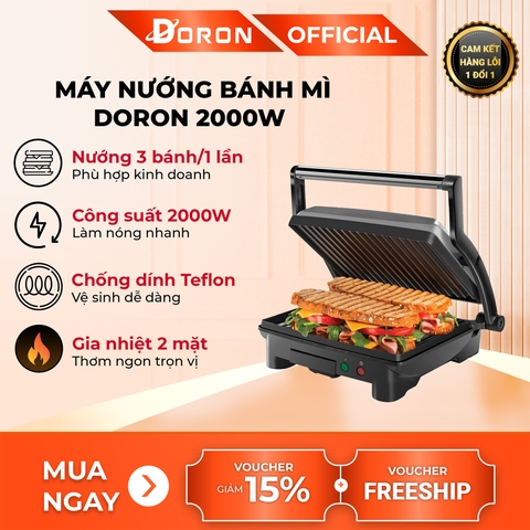 Máy kẹp nướng bánh mì hotdog vừa DORON_ 163 2000W nướng thịt, chiên trứng