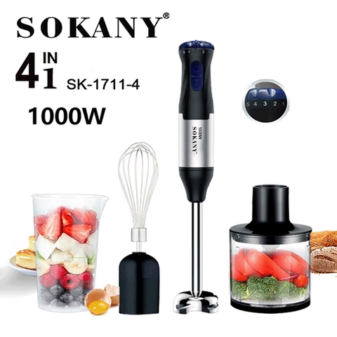 Máy xay sinh tố cầm tay đa năng 4in1 SOKANY 1000W công suất cao, hoạt động êm ái