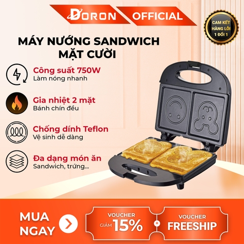 Máy nướng bánh mì sandwich DORON_126 750W khuôn mặt cười, gấu