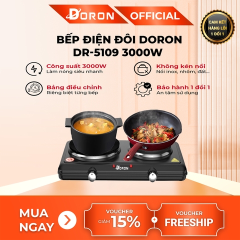 Bếp điện đôi đa năng DORON 3000W 5 mức điều chỉnh nhiệt, nóng nhanh giữ nhiệt lâu