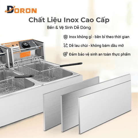 Bếp chiên nhúng điện 12L đôi DORON 5000W nhiệt độ cao, sôi cực nhanh