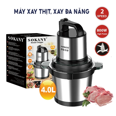 Máy xay thịt đa năng SOKANY 800W cối 4L inox 4 lưỡi dao thép không gỉ