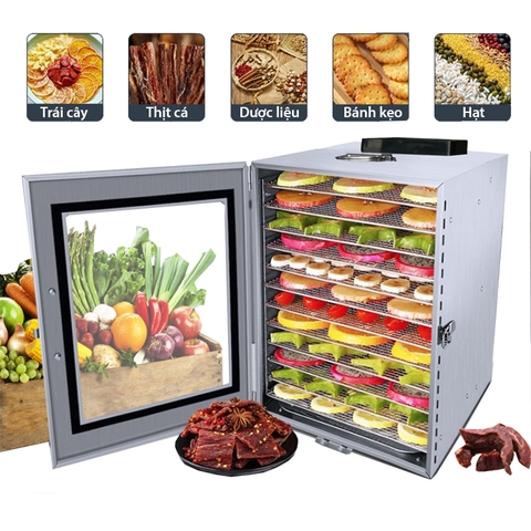 Máy sấy thực phẩm đa năng, sấy khô trái cây 12 tầng inox