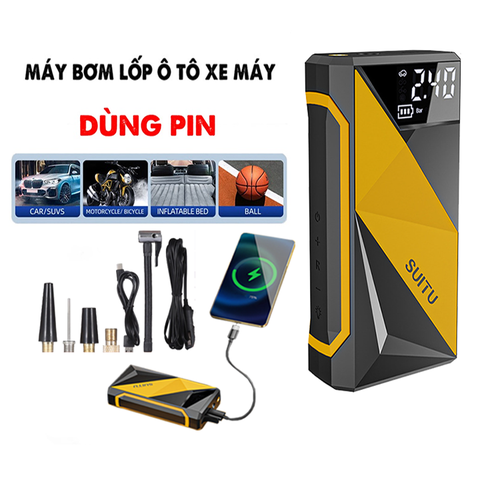 Bơm lốp ô tô tự động SUITU 60W đa năng bơm lốp, đèn chiếu sáng, sạc dự phòng [ BH_ 6 Tháng]