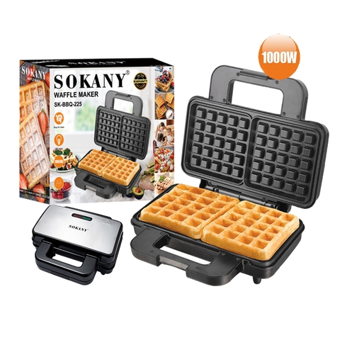 Máy làm bánh waffle đôi SOKANY 1000W làm nóng nhanh chín đều 2 mặt khuôn