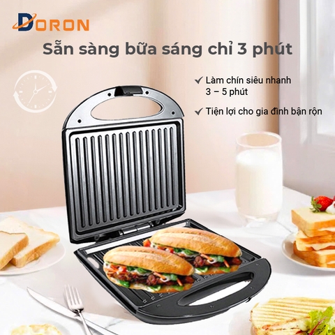 Máy kẹp nướng bánh mì hotdog đôi DORON_ 162  1400W nướng thịt, chiên trứng
