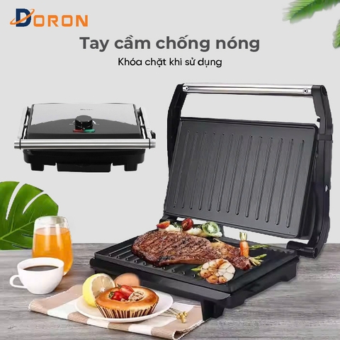 Máy kẹp nướng bánh mì hotdog vừa DORON_ 163 2000W nướng thịt, chiên trứng