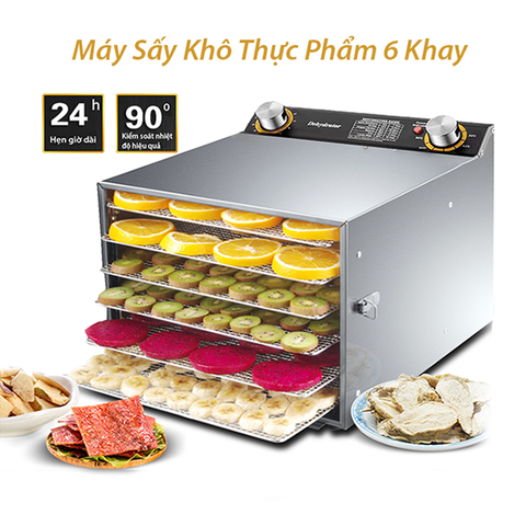 Máy sấy hoa quả sấy khô, sấy thực phẩm thịt trái cây 6 khay inox