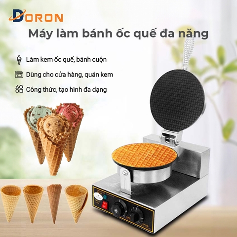 Máy làm bánh ốc quế công nghiệp DORON_130,1200W điều chỉnh 50 - 250 độ, làm nóng nhanh