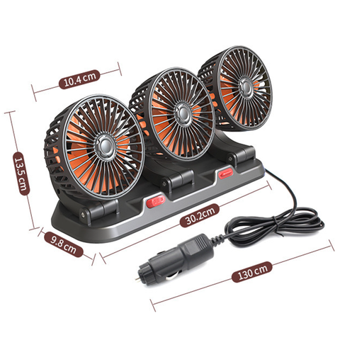 Quạt mini ô tô, quạt ba gắn ô tô 10W ba đầu xoay 360 có bảng số điện thoại dùng tẩu 24v