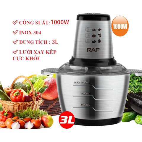 Máy xay thịt, xay rau củ quả RAF 1000W cối 3 lít công suất cao, xay thịt nhanh chóng