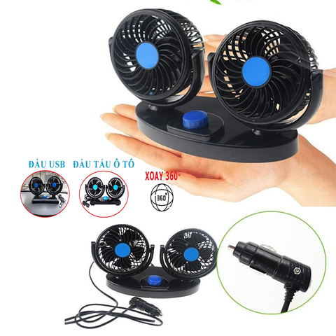 Quạt đôi ô tô 10W cắm tẩu 24v xoay 360 độ cho xe tải, xe công