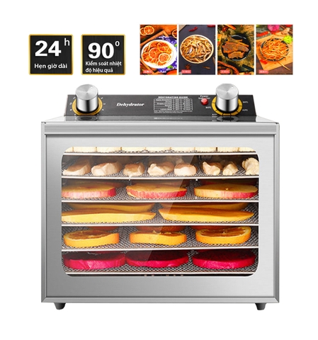 Máy sấy hoa quả sấy khô, sấy thực phẩm thịt trái cây 6 khay inox