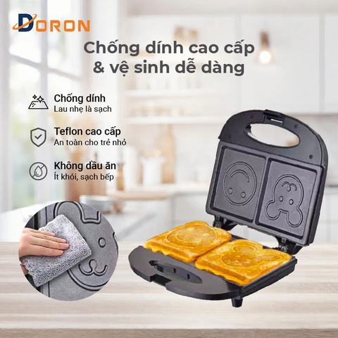 Máy nướng bánh mì sandwich DORON DR_126 750W khuôn mặt cười, gấu