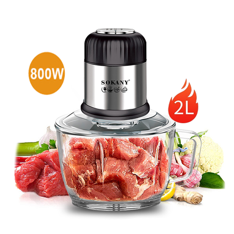 Máy xay thịt cối thủy tinh SOKANY 800W dung tích 2l xay thịt cá, rau củ đa năng