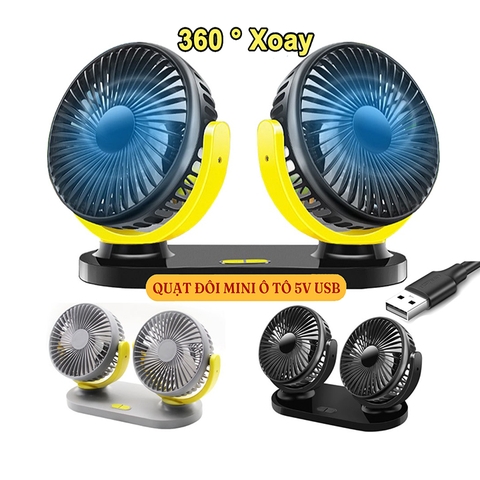 Quạt ô tô đôi mini cắm nguồn USB đa năng xoay 360 độ dùng trên ô tô và gia đình