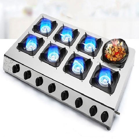 Bếp gas nấu cơm niêu, bếp gas mỳ cay 8 đầu đốt chất liệu inox, vệ sinh dễ dàng