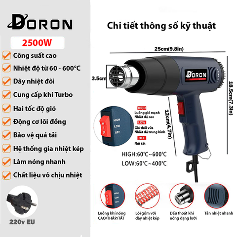 Máy khò nhiệt DORON 2500W đa năng bọc giỏ quà, dán decal, đóng seal