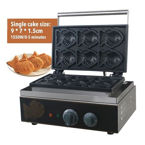 Máy làm bánh cá taiyaki công nghiệp 1650W gia nhiệt kép 2 mặt, chống dính telfon siêu bền