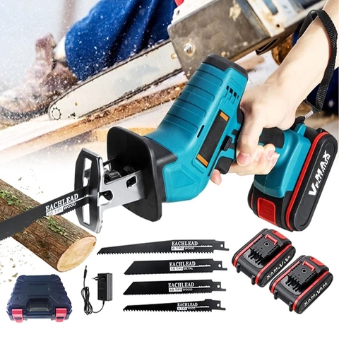 Máy cưa kiếm dùng pin 28V 2 pin kèm hộp 4 lưỡi cưa gỗ, nhựa, kim loại