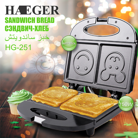 Máy kẹp nướng bánh mỳ sandwich HAEGER RAF 750W hình mặt cười/gấu