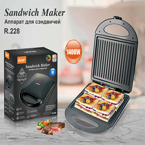Máy kẹp nướng bánh mỳ đôi HAEGER RAF 1400W gia nhiệt kép 2 mặt, làm nóng nhanh