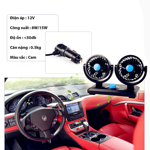 Quạt mini ô tô 10W cắm nguồn tẩu 12v đa năng xoay 360 độ siêu mát