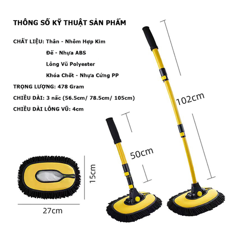Chổi rửa xe ô tô cán dài - Chổi lau xe ô tô cán dài 3 mức gấp gọn