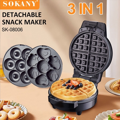 Máy làm bánh đa năng SOKANY 600W 3 in 1 nướng làm hình thú, waffle, donut