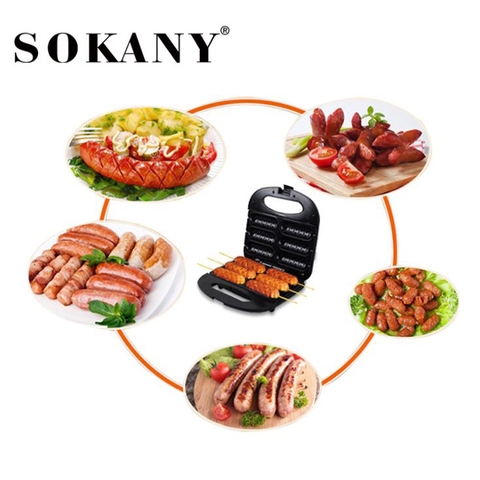 Máy nướng xúc xich SOKANY 750W gia nhiệt kép, chống dính telfon cao cấp