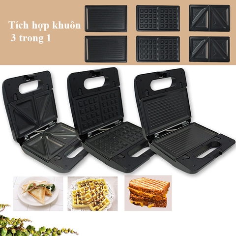 Máy kẹp nướng bánh mì, làm bánh waffle 3 khuôn SOKANY SK-303 750W