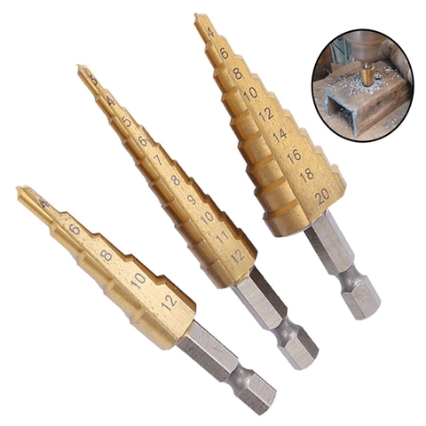 Bộ 3 mũi khoan tháp tầng bước titanium 4 - 20mm khoan sắt , tôn
