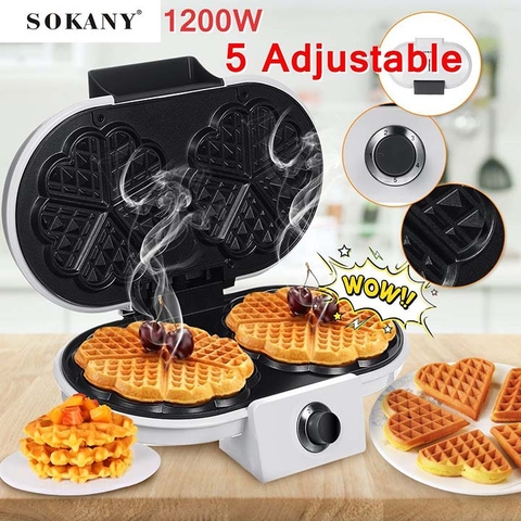 Máy làm bánh waffle đôi SOKANY 1200W điều chỉnh 50 - 250 độ, làm nóng nhanh
