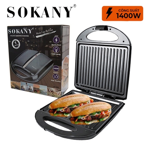 Máy kẹp nướng bánh mì đôi SOKANY SK-903 1400W nướng thịt, chiên trứng