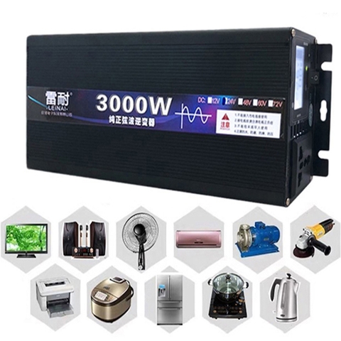 Bộ đổi nguồn kích điện 3000W Inverter sin chuẩn 12V lên 220V Đồng hồ hiển thị thông số