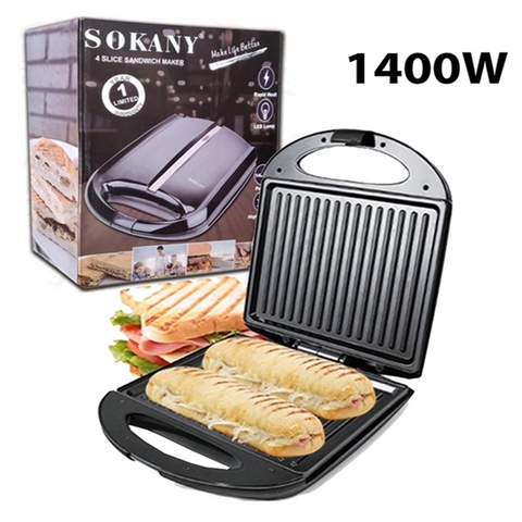 Máy kẹp nướng bánh mì đôi SOKANY SK-903 1400W nướng thịt, chiên trứng