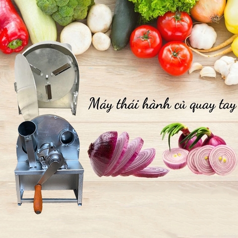 Máy thái hành tỏi, củ quả quay tay có nắp đậy tặng 3 lưỡi dao phụ