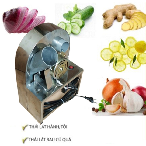 Máy thái hành tỏi, củ quả chạy điện vỏ inox siêu bền tặng 3 lưỡi phụ