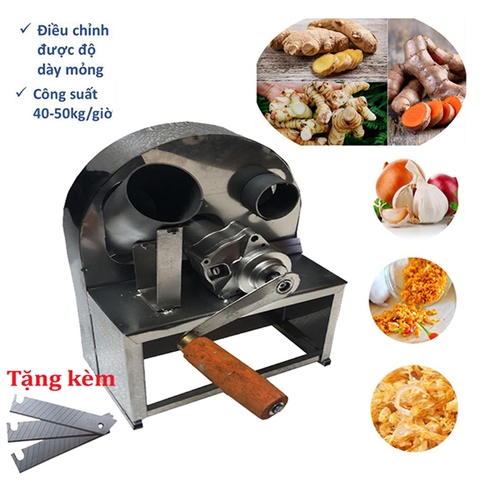 Máy thái hành tỏi quay tay inox, thái lát sả sung tặng bộ dao phụ