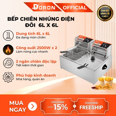 Bếp chiên nhúng điện 12L đôi DORON 5000W nhiệt độ cao, sôi cực nhanh