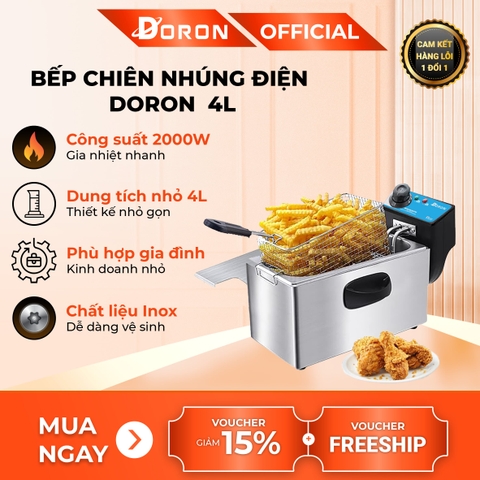 Bếp chiên nhúng điện 4L đơn DORON 2000W nhiệt độ cao, sôi cực nhanh
