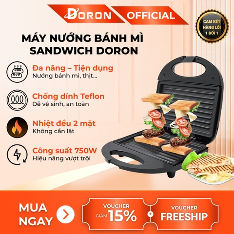 Máy kẹp nướng bánh mì hotdog đơn DORON_ 168, 750W nướng thịt, chiên trứng