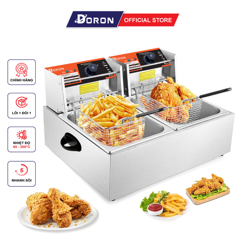 Bếp chiên nhúng đôi DORON 5000W hệ thống gia nhiệt kép nóng nhanh, sôi mạnh