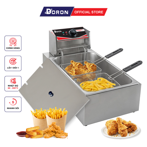 Bếp chiên nhúng điện 12L DORON 3000W chất liệu inox dày dặn, bền bỉ theo thời gian