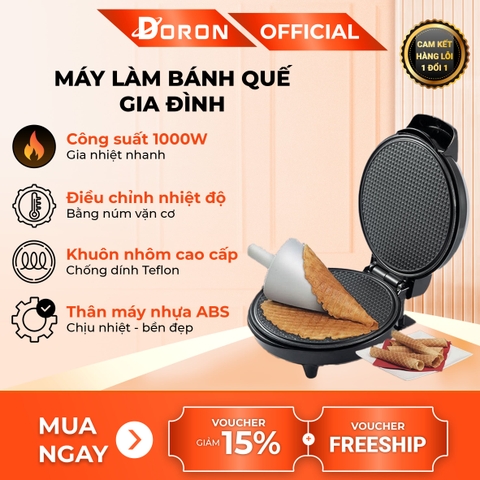Máy làm ốc quế đơn DORON_123, 1000W làm vỏ ốc quế cuộn